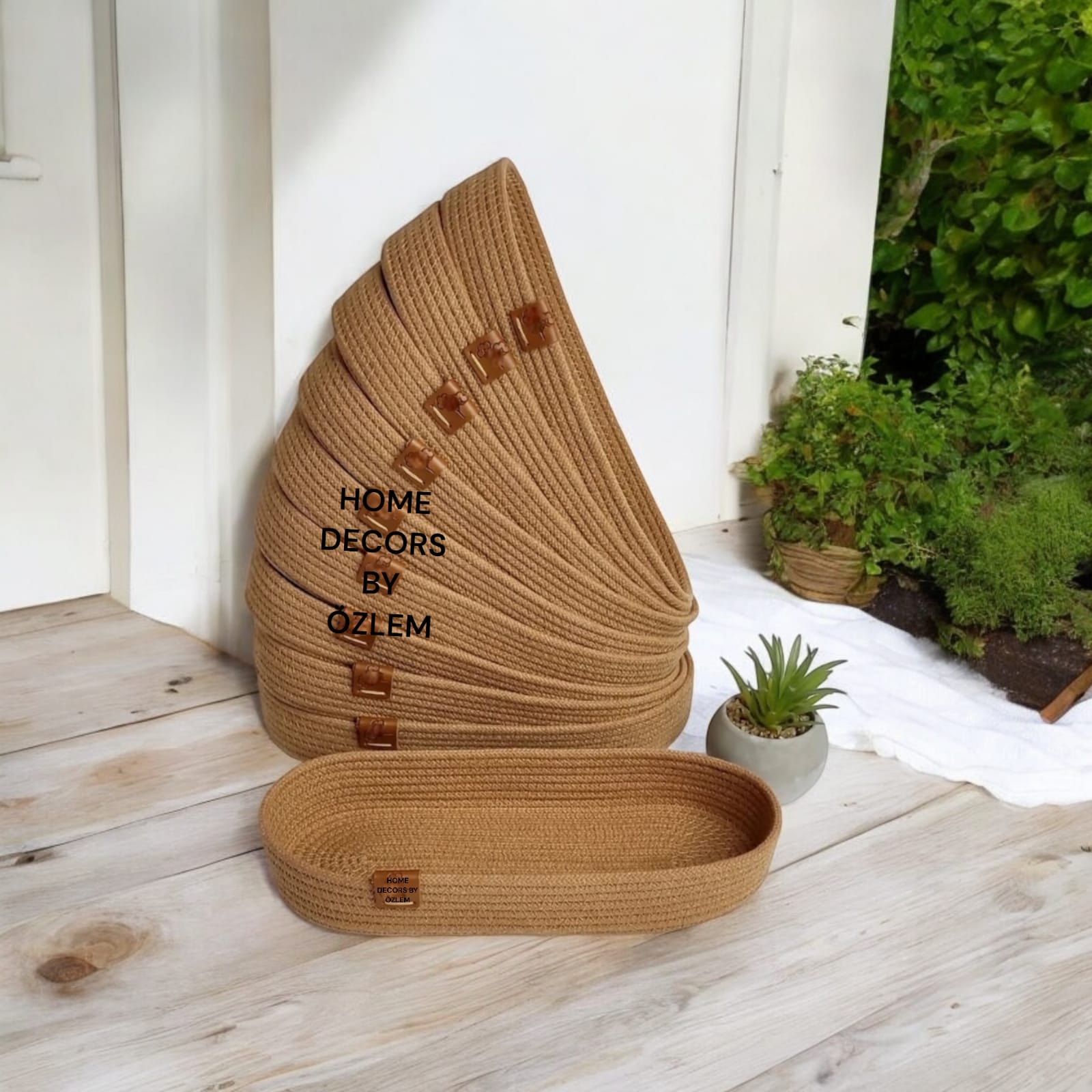 10 Adet Hasır Oval Sepet Takımı Düzenleyici Organizer Saklama Kutusu Mutfak Dekor Salon Hasır Sepet Takımı - 25x10x4 cm