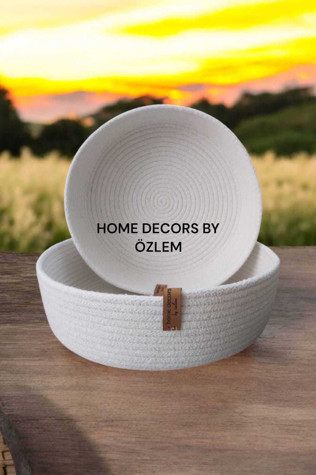 2'li Ekru Sepet Takımı Düzenleyici Saklama Kutusu Organizer Handmade El Emeği - 26x8cm/24x6cm