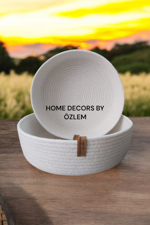 2'li Ekru Sepet Takımı Düzenleyici Saklama Kutusu Organizer Handmade El Emeği - 26x8cm/24x6cm