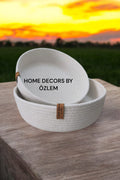 2'li Ekru Sepet Takımı Düzenleyici Saklama Kutusu Organizer Handmade El Emeği - 26x8cm/24x6cm