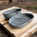 2'li Gri Oval Sepet Takımı Düzenleyici Saklama Kutusu Organizer Handmade El Emeği - 30x15x12cm/32x15x6cm