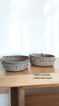 2'li Hasır Sepet Takımı Düzenleyici Saklama Kutusu Organizer Handmade El Emeği - 25x10 cm / 27x15x10 cm