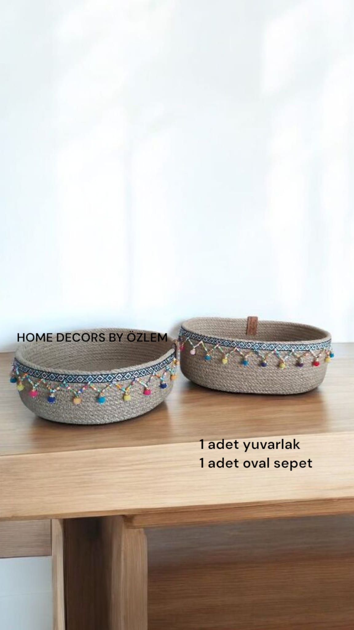 2'li Hasır Sepet Takımı Düzenleyici Saklama Kutusu Organizer Handmade El Emeği - 25x10 cm / 27x15x10 cm