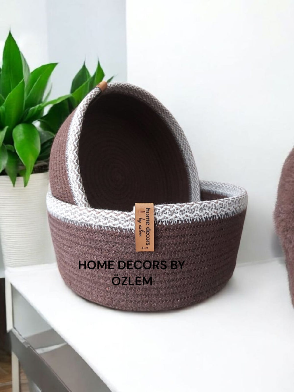 2'li Kahverengi Degrade Sepet Takımı Dekoratif Sepet Organizer Hasır Sepet Düzenleyici Saklama Kutusu Handmade-22x10cm/20x8cm