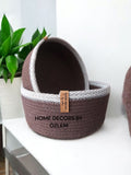 2'li Kahverengi Degrade Sepet Takımı Dekoratif Sepet Organizer Hasır Sepet Düzenleyici Saklama Kutusu Handmade-22x10cm/20x8cm
