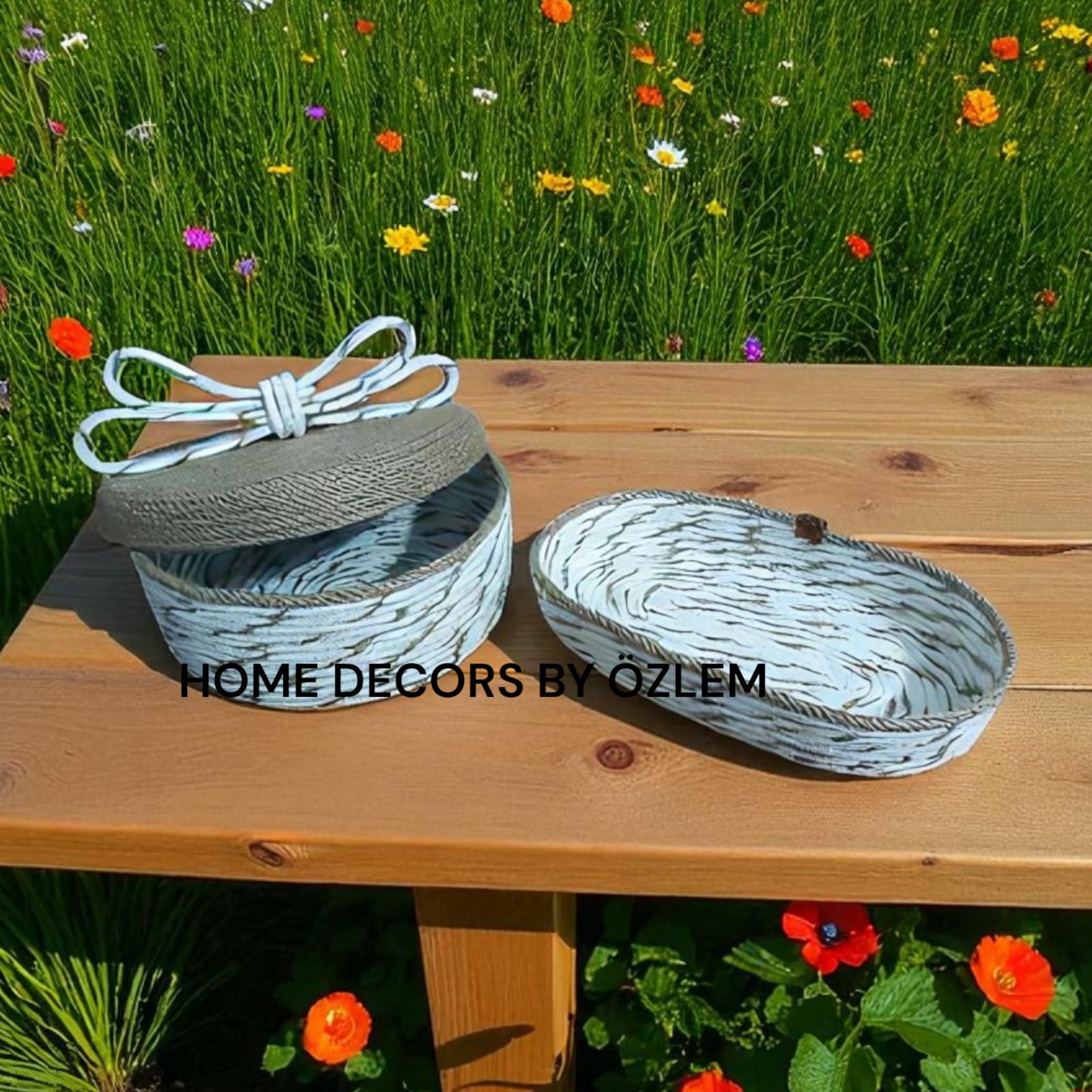 2'li Ekru Hasır Sepet Dekoratif Sepet Saklama Kutusu Organizer Düzenleyici Handmade El Emeği - 25x10 cm/31x16x5 cm