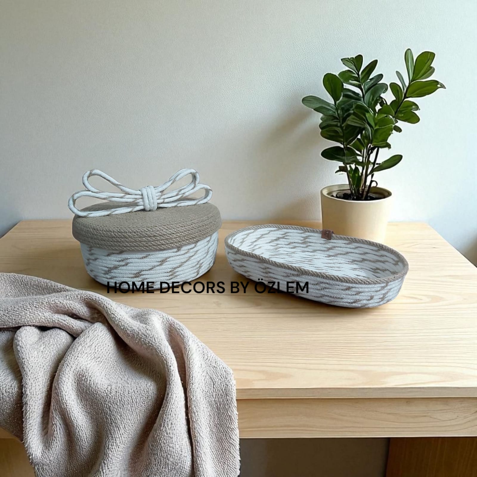 2'li Ekru Hasır Sepet Dekoratif Sepet Saklama Kutusu Organizer Düzenleyici Handmade El Emeği - 25x10 cm/31x16x5 cm