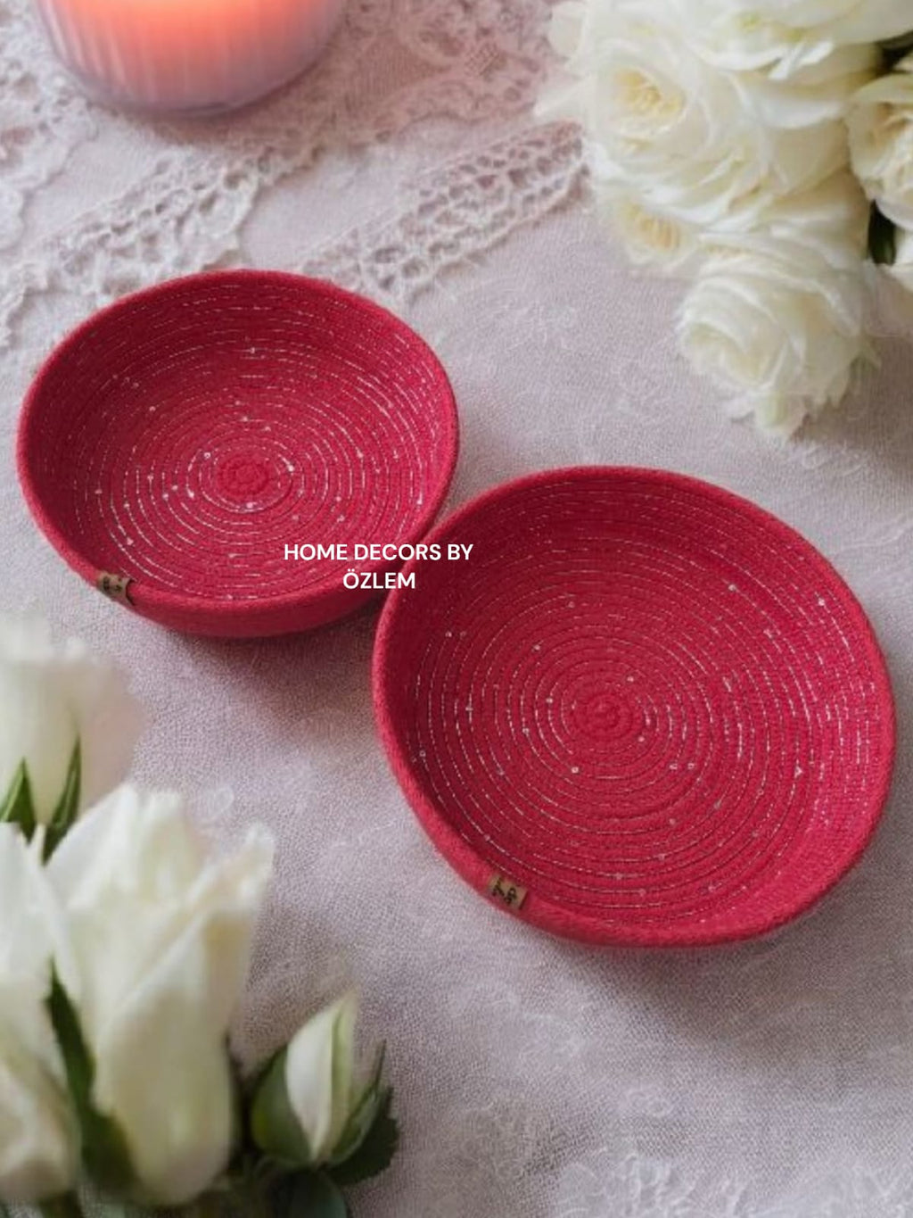 2'li Işıltılı Kırmızı Sepet Takımı Dekoratif Sepet Organizer Hasır Sepet Düzenleyici Saklama Kutusu Handmade-22x5cm/20x5cm