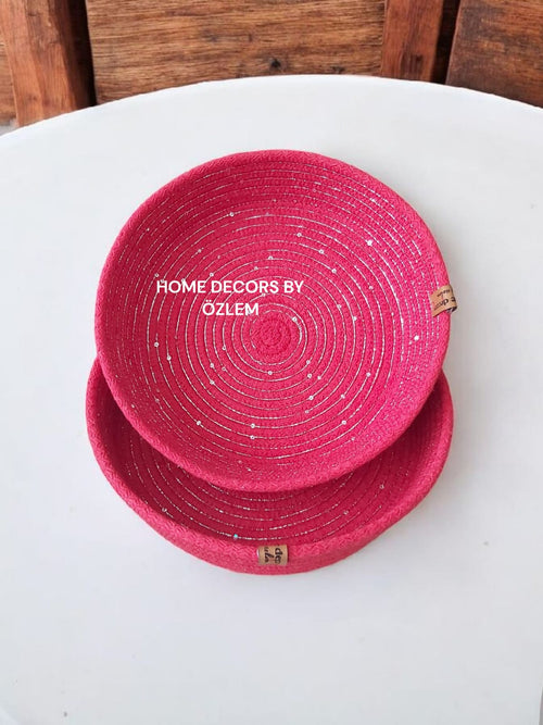 2'li Işıltılı Kırmızı Sepet Takımı Dekoratif Sepet Organizer Hasır Sepet Düzenleyici Saklama Kutusu Handmade-22x5cm/20x5cm