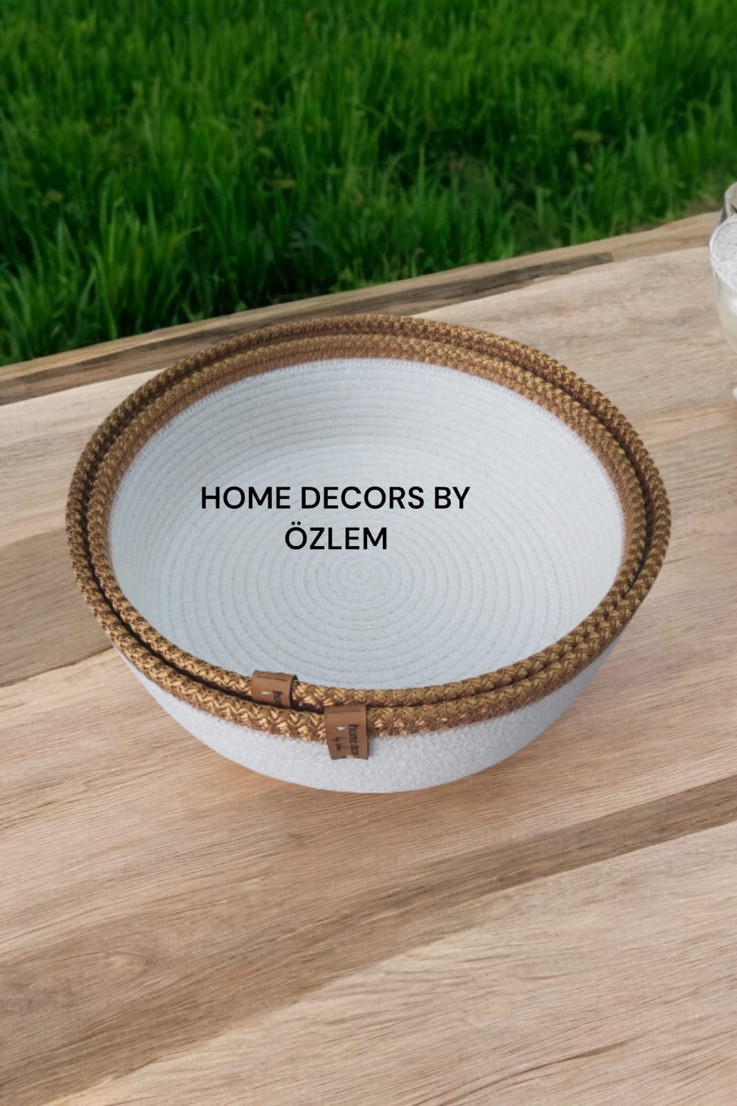 2'li Ekru Bakır Sepet Takımı Düzenleyici Saklama Kutusu Organizer Handmade El Emeği - 26x8cm/24x6cm