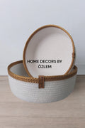 2'li Ekru Bakır Sepet Takımı Düzenleyici Saklama Kutusu Organizer Handmade El Emeği - 26x8cm/24x6cm
