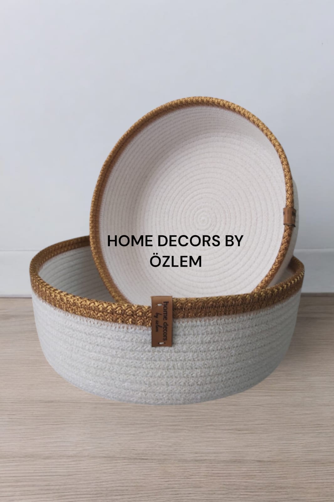 2'li Ekru Bakır Sepet Takımı Düzenleyici Saklama Kutusu Organizer Handmade El Emeği - 26x8cm/24x6cm