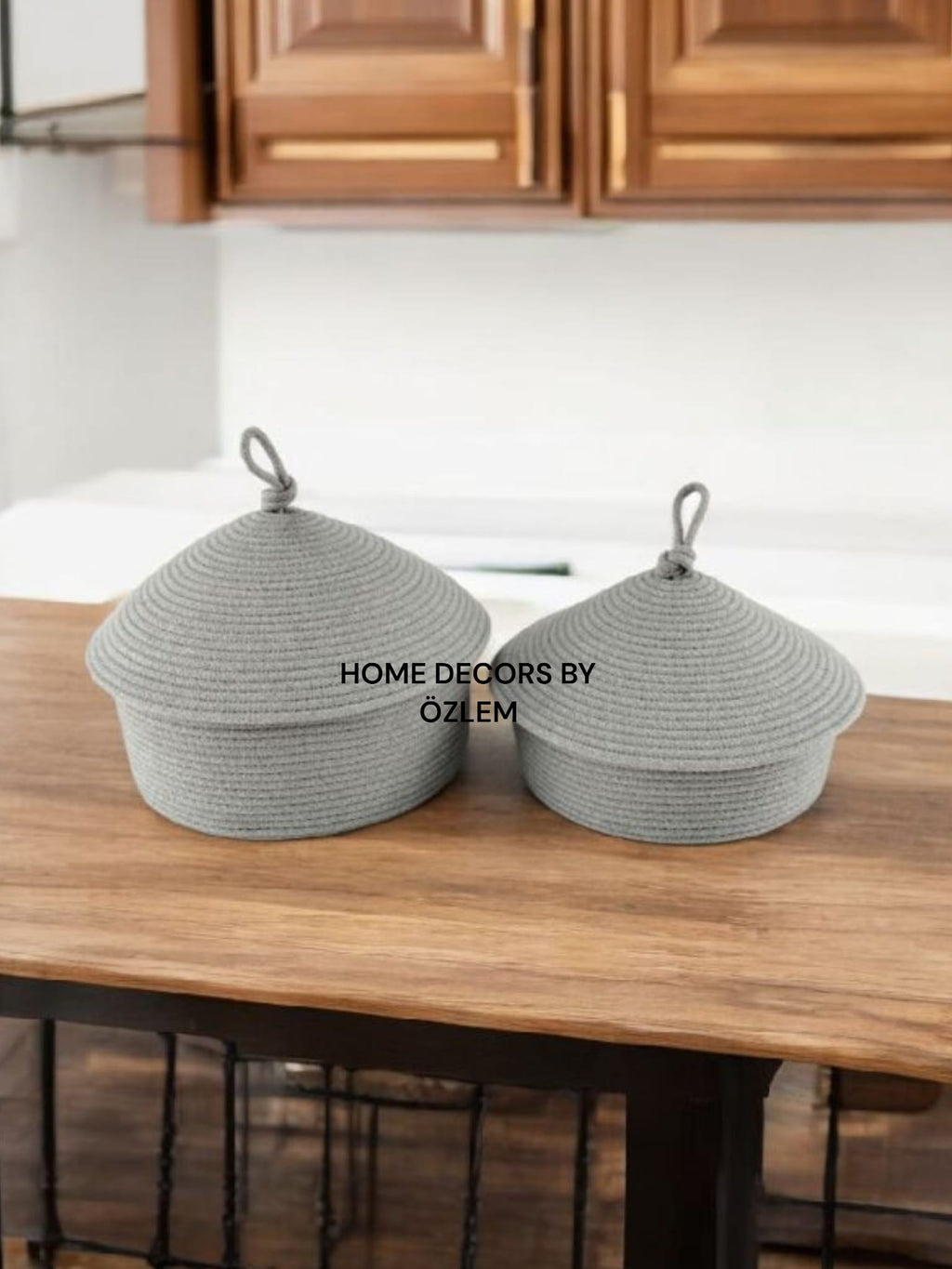 2'li Kapaklı Gri Sepet Dekoratif Sepet Saklama Kutusu Organizer Hasır Sepet Düzenleyici Handmade El Emeği El Yapımı- 25x10cm / 20x7cm