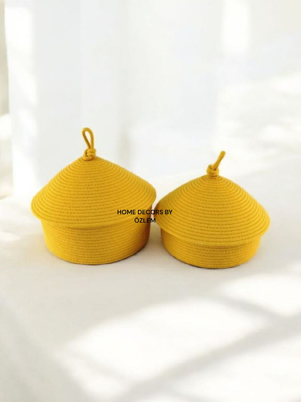 2'li Kapaklı Sarı Sepet Dekoratif Sepet Saklama Kutusu Organizer Hasır Sepet Düzenleyici Handmade El Emeği El Yapımı- 25x10cm / 20x7cm