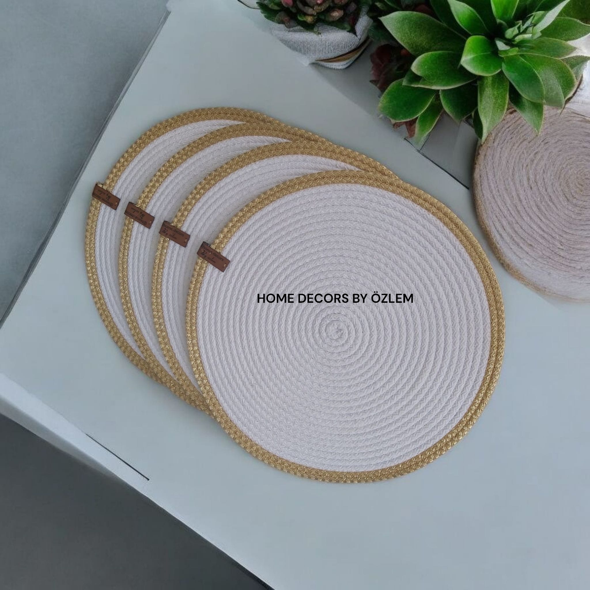 Beyaz Altın (Gold) Amerikan Servis Supla Düzenleyici Organizer Dekorasyon Handmade El Emeği - 33x33 cm