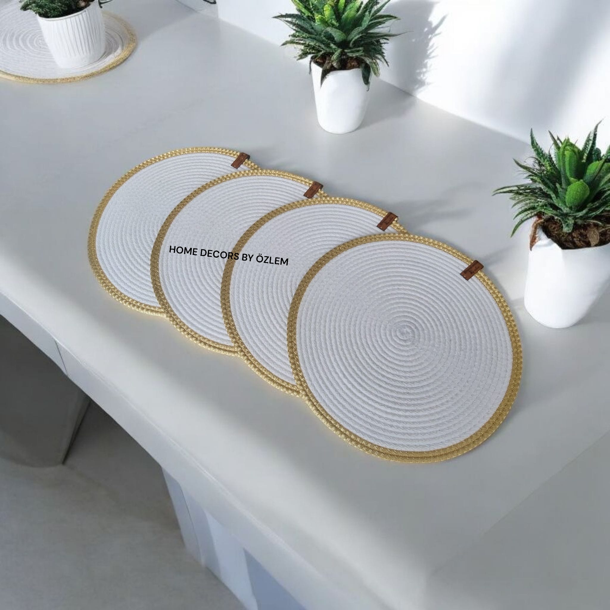 Beyaz Altın (Gold) Amerikan Servis Supla Düzenleyici Organizer Dekorasyon Handmade El Emeği - 33x33 cm