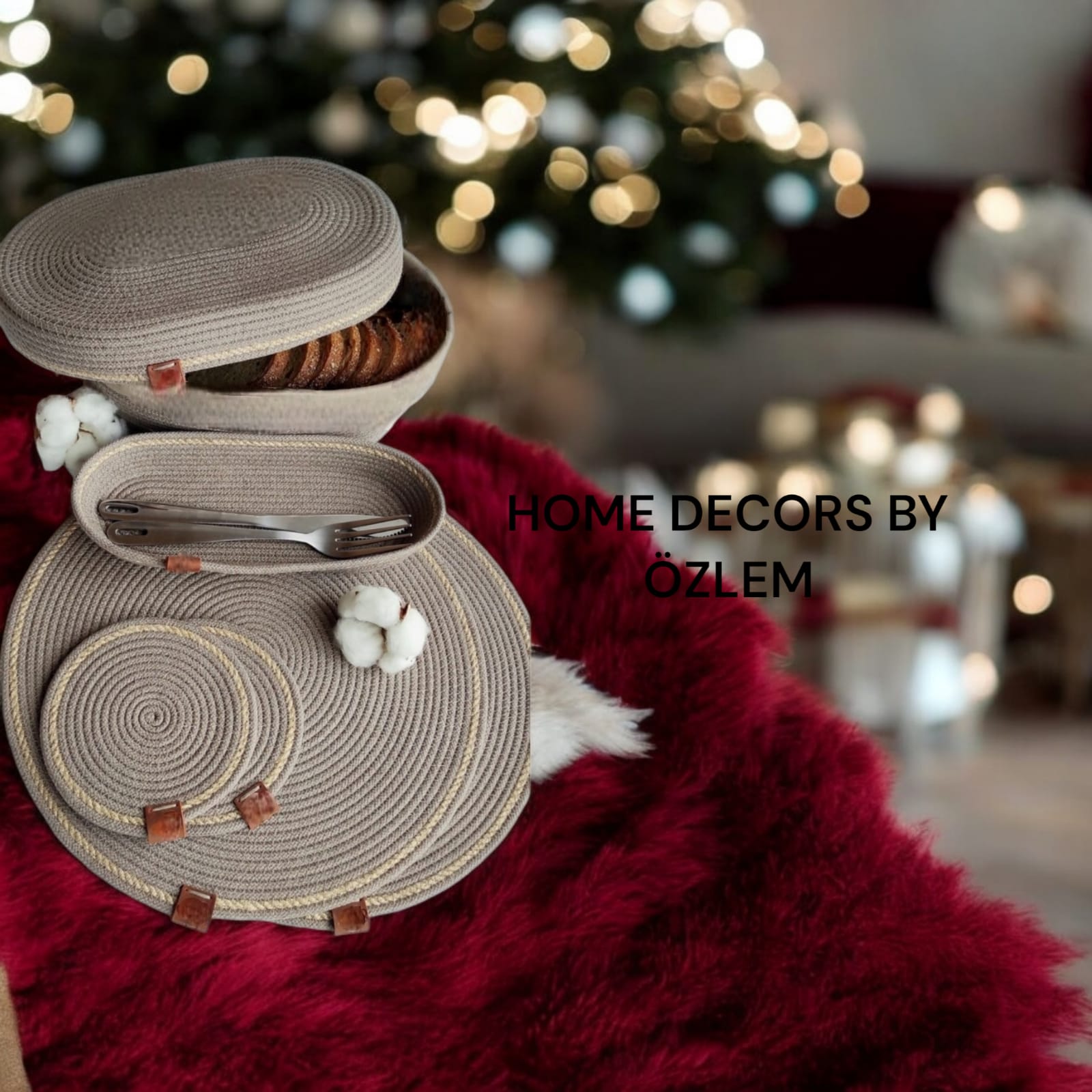 Bej Hasır 6 Kişilik 14 Parça Amerikan Servisi Supla Takımı Organizer Servis Saklama kutusu Hasır Sepet - Supla:33x33cm/Bardak Altlığı:12cm/Peçetelik: 25x15x10cm/Kaşıklık: 25x8x4cm