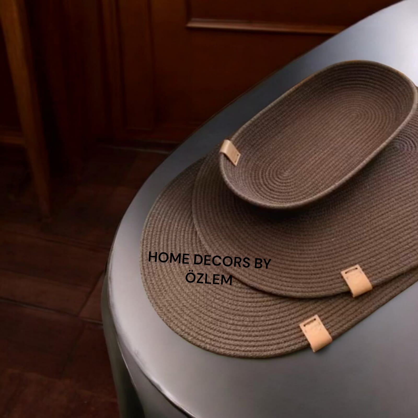 Acı Kahve Oval 6 Kişilik 7 Parça Amerikan Servisi Supla Takımı Organizer Servis Saklama kutusu Hasır Sepet - Supla:42x30 cm / Oval Sepet:30x18x6 cm