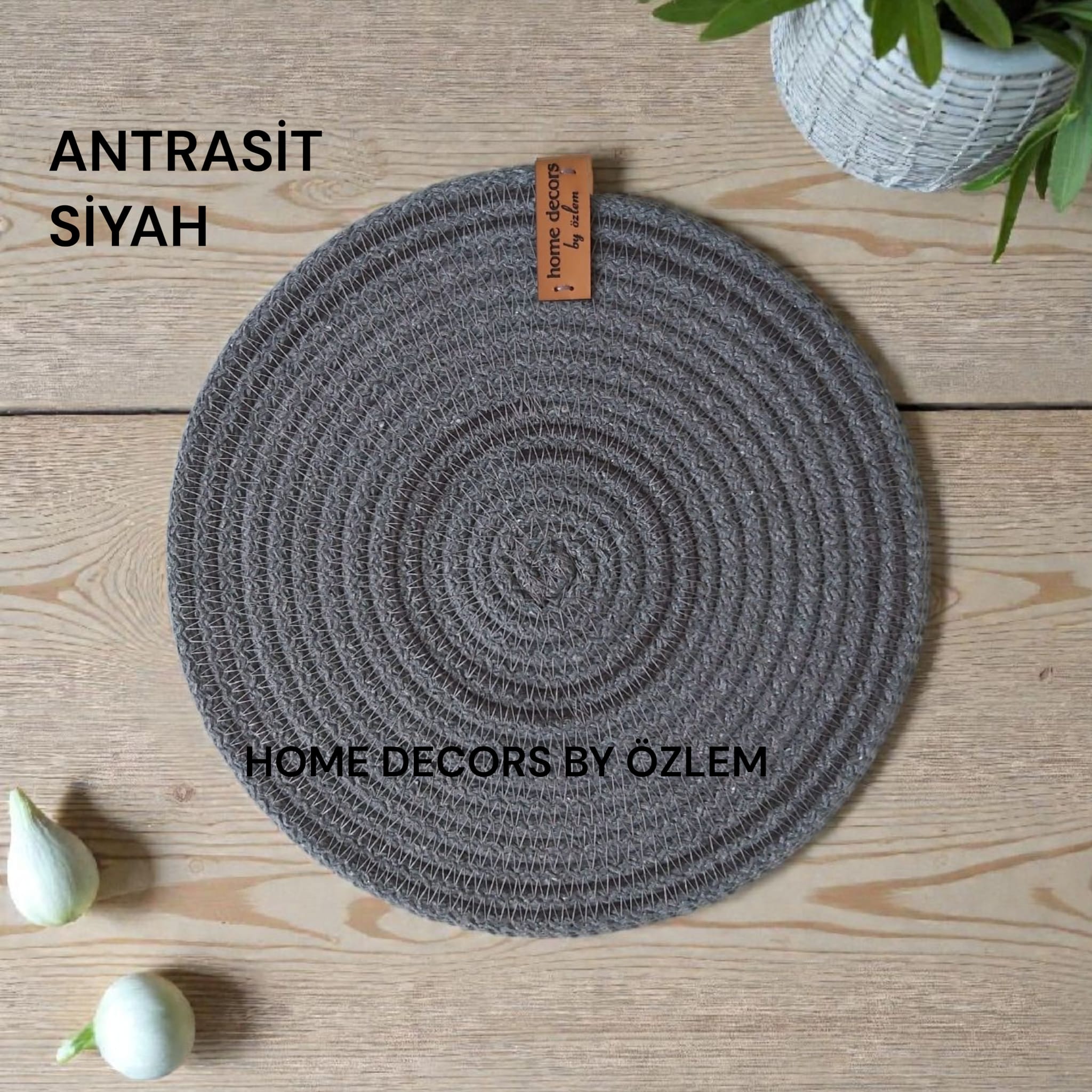 2li ANTRASİT SİYAH çizgili Nihale Hasır Nihale Organizer Sofra Mutfak Düzenleyici Servis El Emeği Handmade - 22x22 cm
