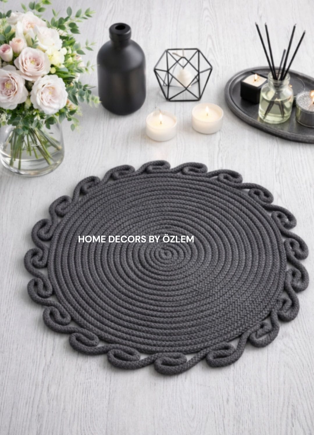 2'li Antrasit Supla Takımı Amerikan Servis Organizer Düzenleyici Handmade El Emeği Mutfak - 33x33 cm