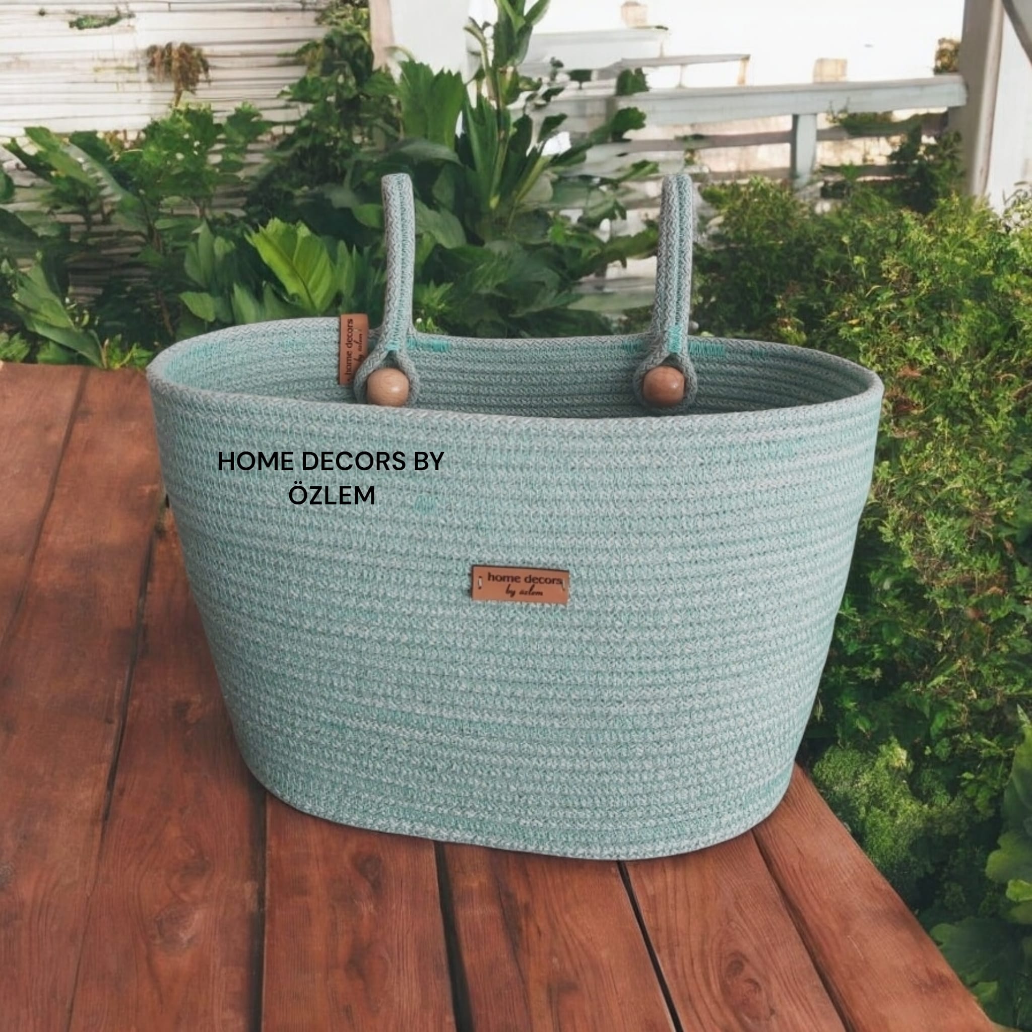 Mint Yeşili Askılı Düzenleyici Sepet Çok Amaçlı Sepet Hasır Sepet Saklama Kutusu Handmade El Yapımı Organizer - 30x20 cm