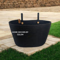Siyah Askılı Düzenleyici Sepet Çok Amaçlı Sepet Hasır Sepet Saklama Kutusu Handmade El Yapımı Organizer - 30x20 cm