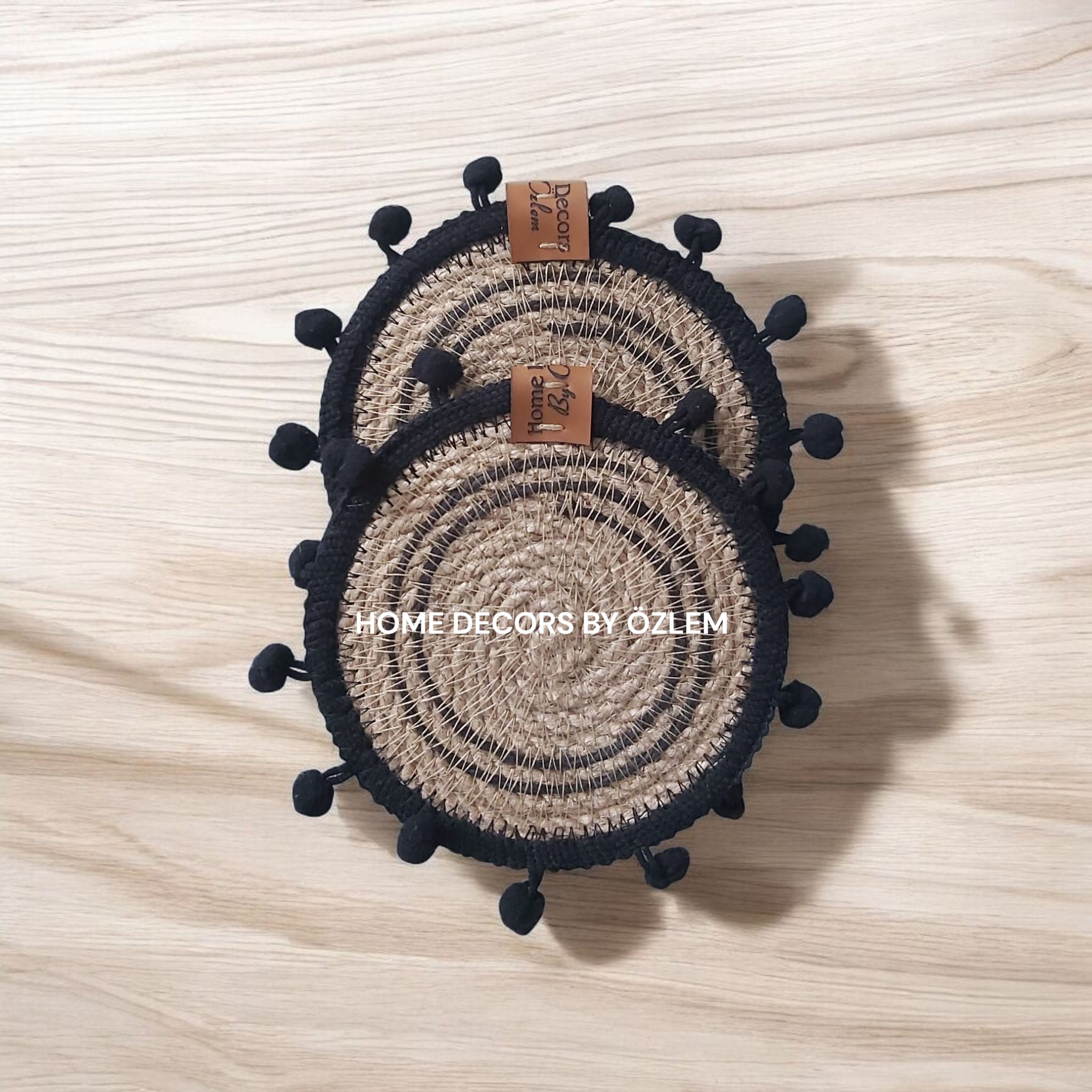 Hasır Siyah 6 Adet Bardak Altlığı Fincan Altlığı Organizer Düzenleyici Mutfak Salon El Emeği Handmade -