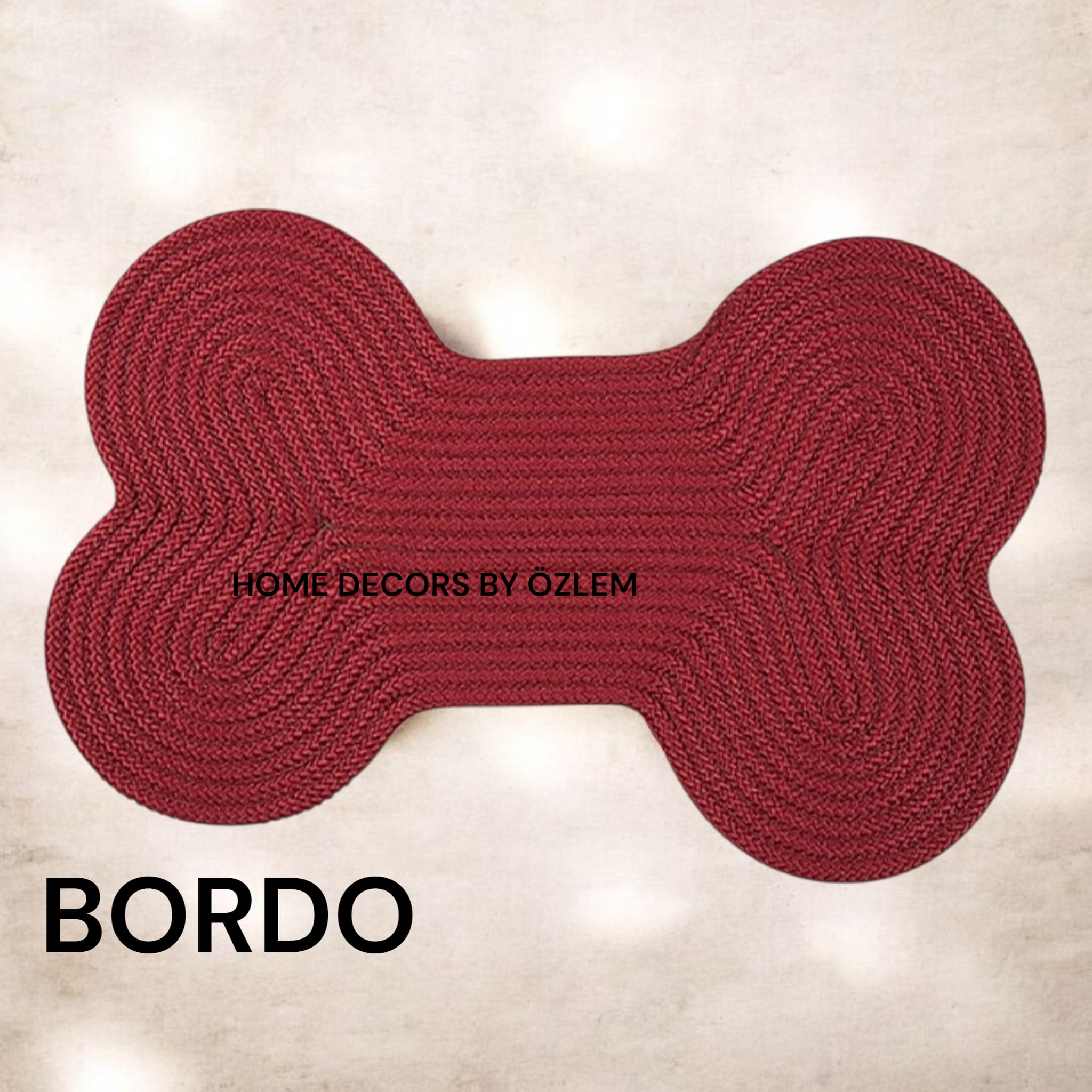 Bordo Kedi Mama Matı Köpek Mama Matı Mama Paspası Düzenleyici Kedi Aksesuarı Organizer Handmade El Emeği - 62x41 cm