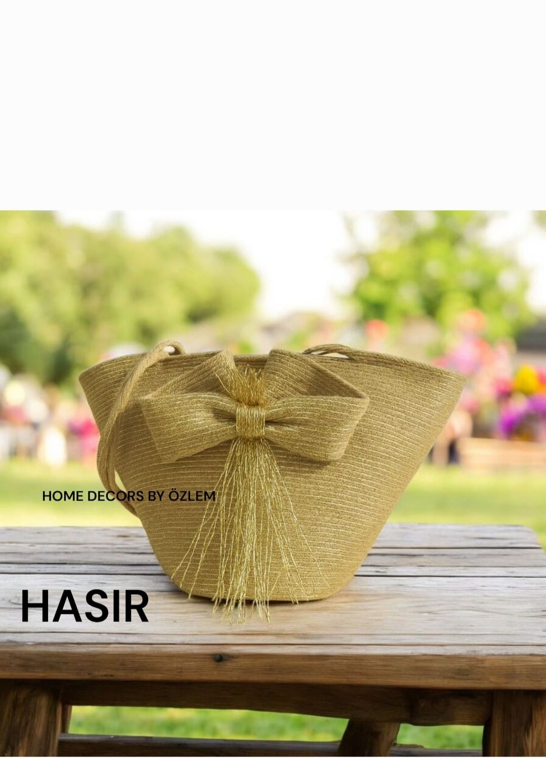 Hasır Altın (Gold) Omuz Çantası Plaj Çantası Günlük Çanta El Emeği Handmade Tasarım Çanta - 30 cm x 40/42 cm