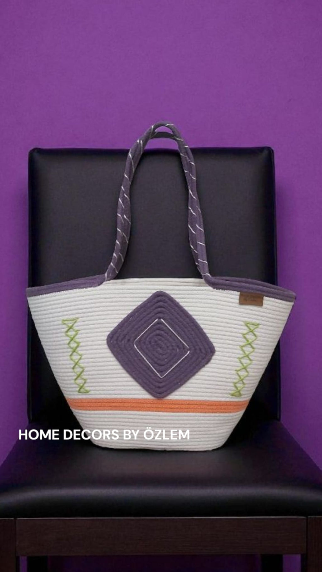 Mor Ekru Turuncu Omuz Çantası Plaj Çantası Hasır Çanta Günlük Çanta El Emeği Handmade - 40~42x30cm