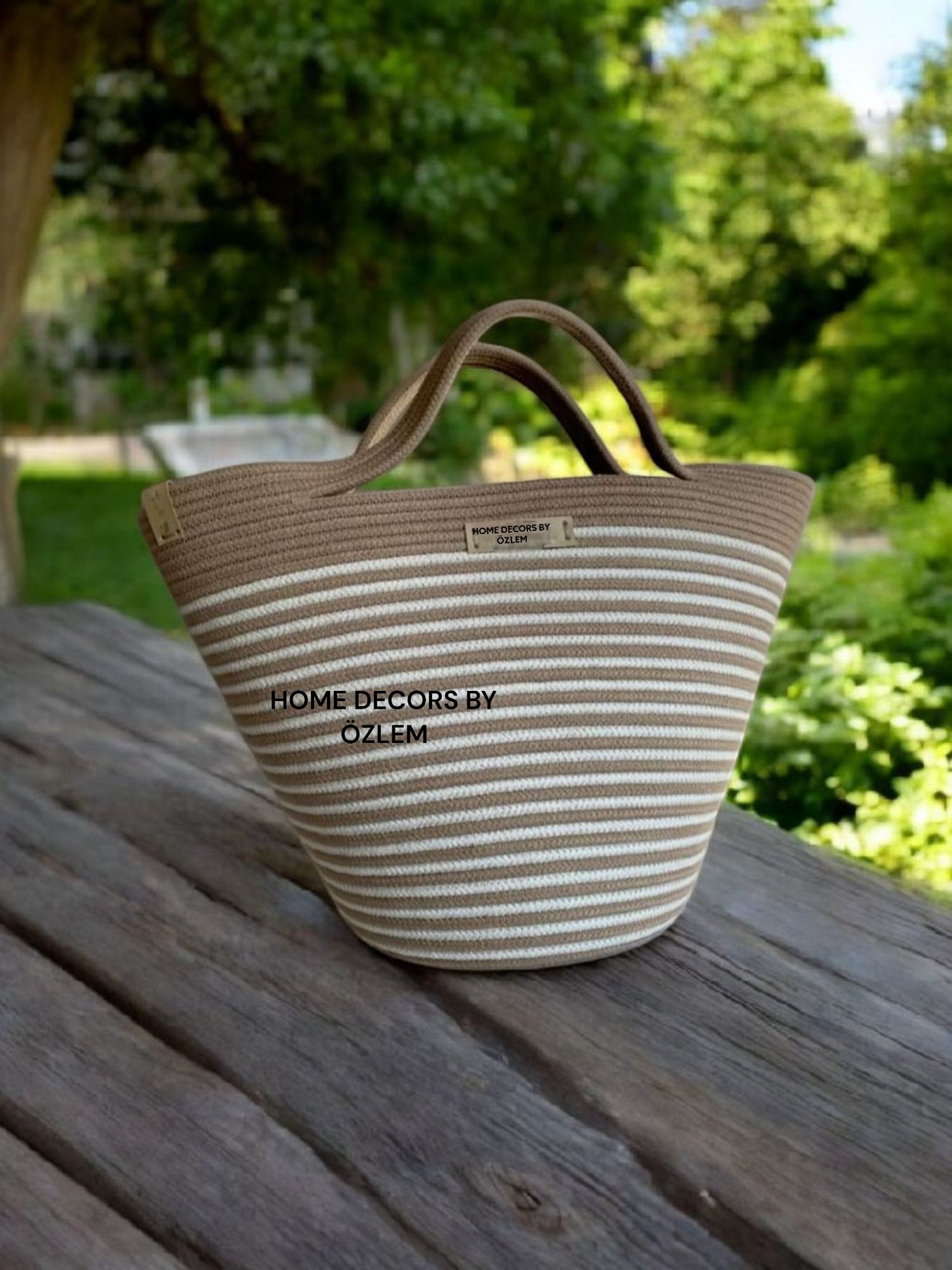 Bej Ekru El Kol Plaj Çantası Günlük Çanta Hasır Çanta El Emeği Handmade - 40~42x30cm