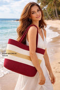 Bordo Ekru Gold Omuz Çantası Plaj Çantası Günlük Çanta Hasır Çanta El Emeği Handmade - 40~45x30cm