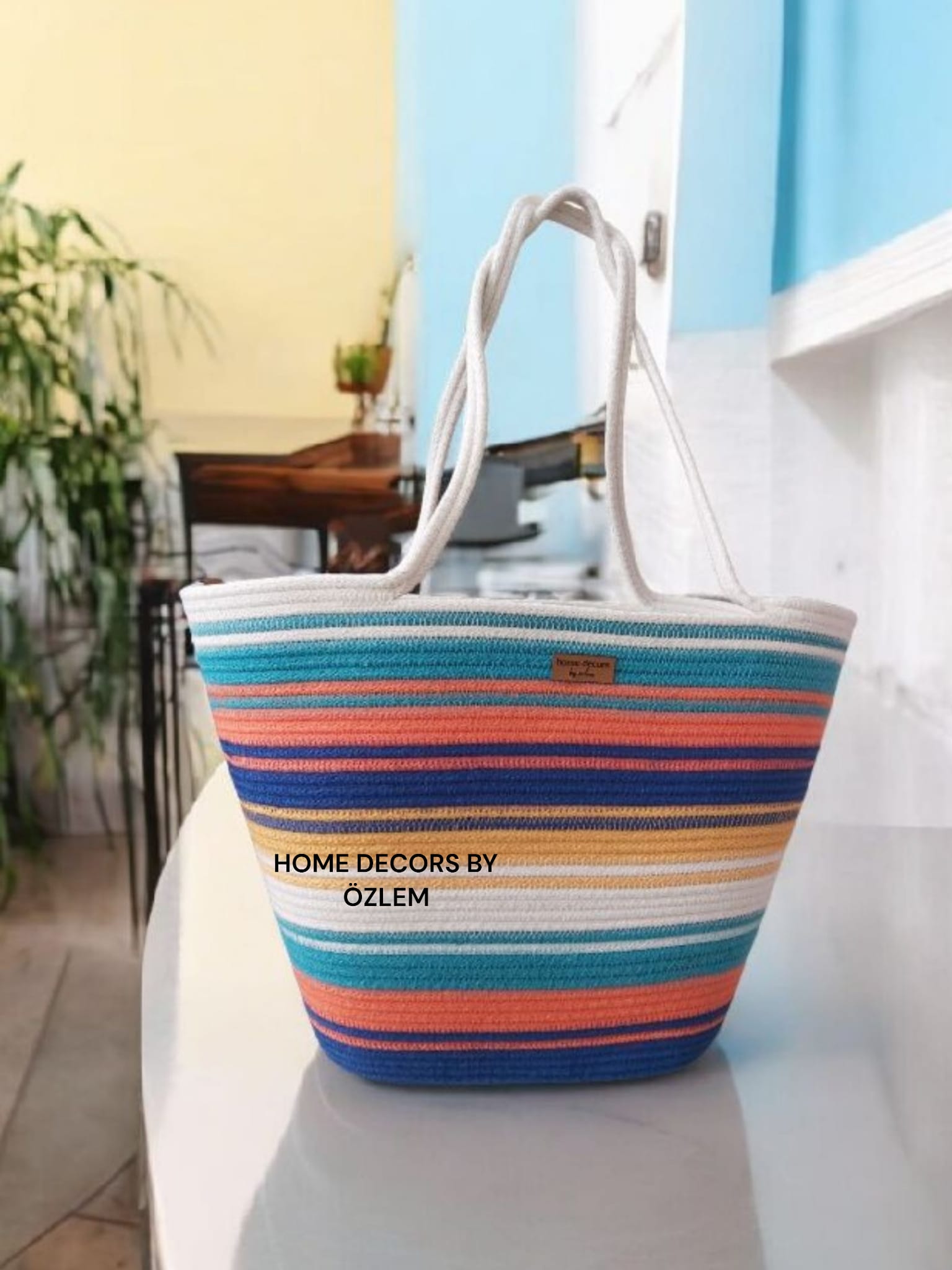Çok Renkli Mix Omuz Çantası Plaj Çantası Günlük Çanta Hasır Çanta El Emeği Handmade - 40~42x30cm