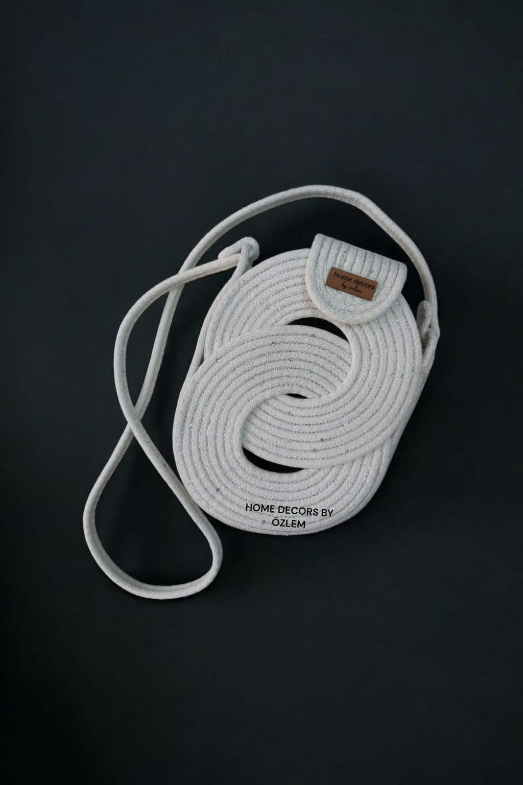 Telefon Çantası Işıltılı Ekru Pullu Sonsuzluk Çantası Hasır Omuz Çantası Günlük Çanta Spor Çanta El Emeği Handmade - 19x25 cm