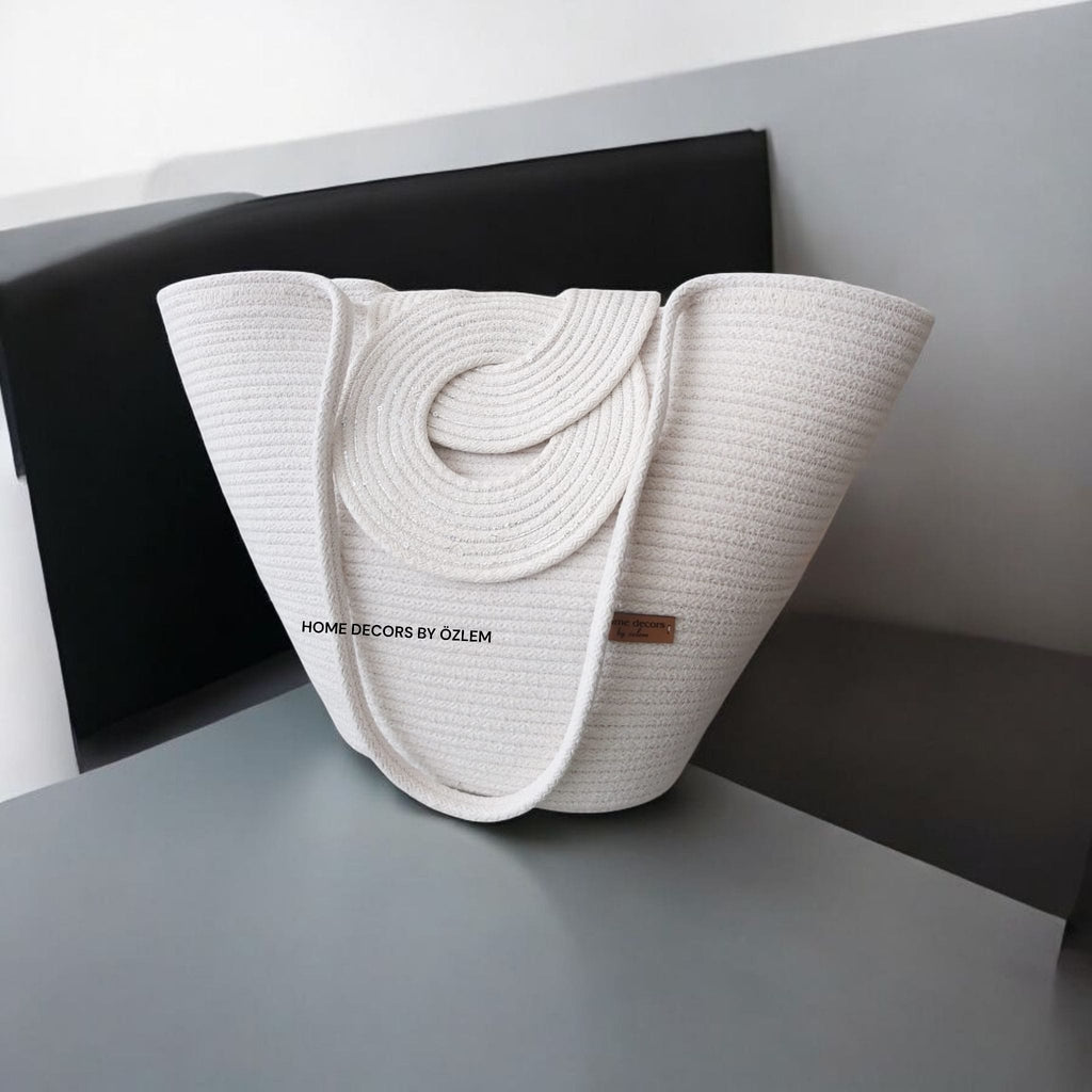 Ekru Omuz Çantası Plaj Çantası Günlük Çanta Hasır Çanta El Emeği Handmade - 40~42x30cm