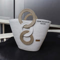 Ekru Hasır El Kol Plaj Çantası Günlük Çanta Hasır Çanta El Emeği Handmade - 40~42x30cm