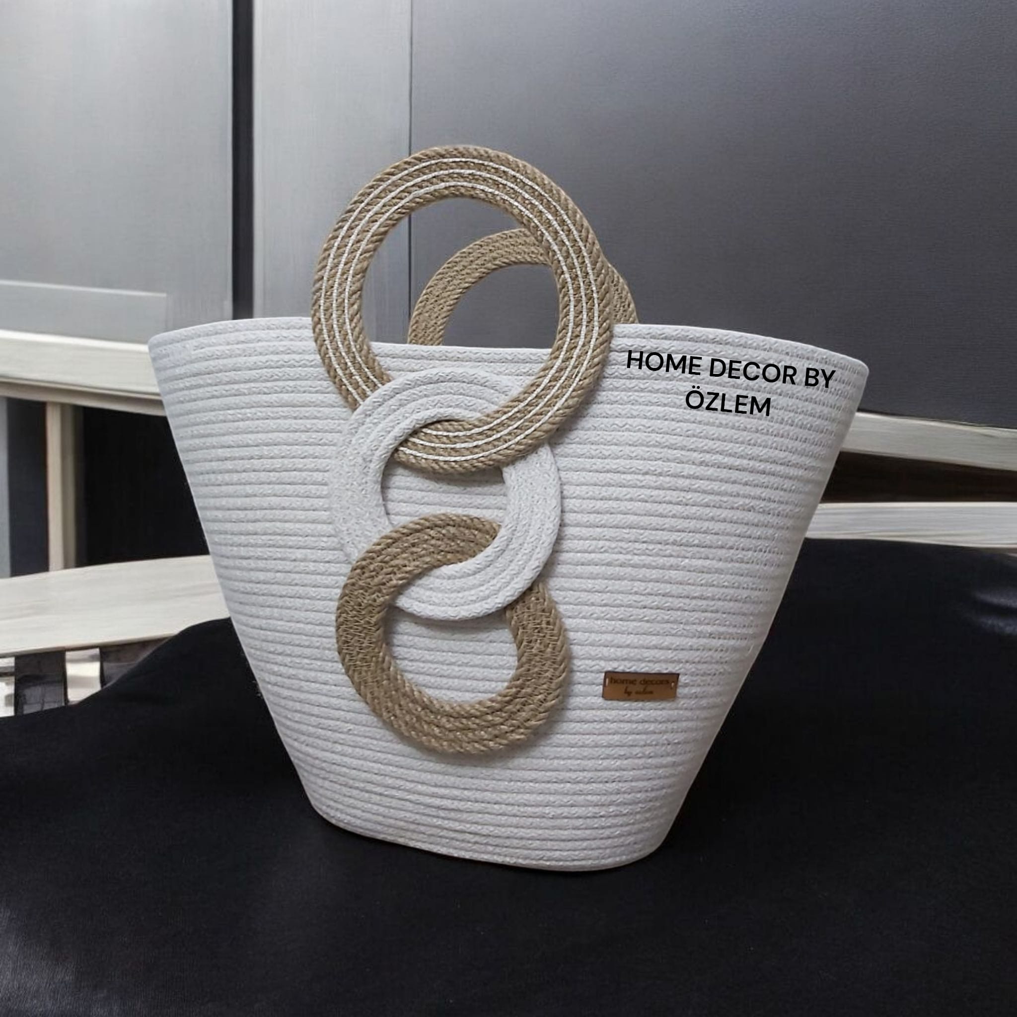 Ekru Hasır El Kol Plaj Çantası Günlük Çanta Hasır Çanta El Emeği Handmade - 40~42x30cm