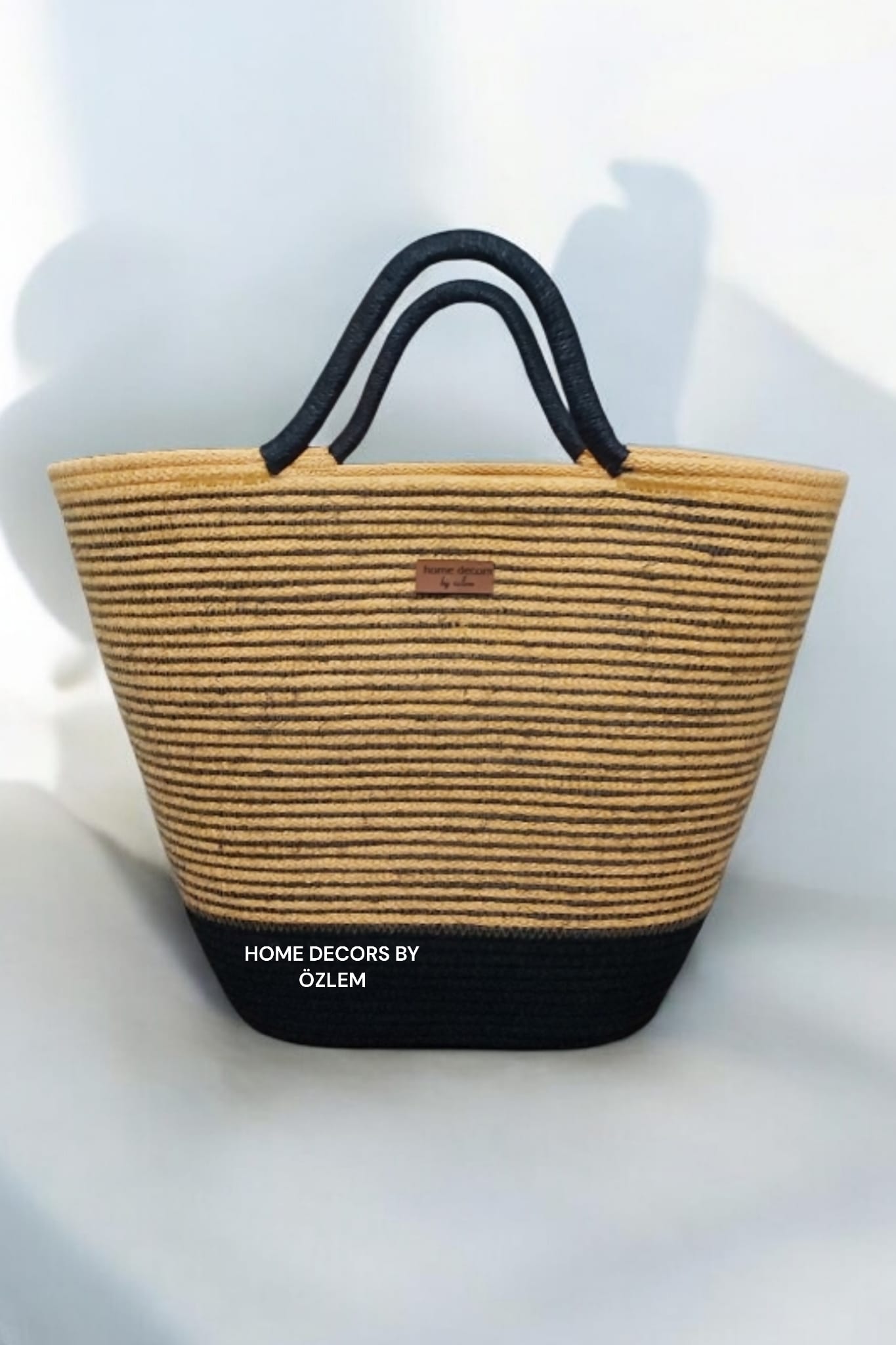 Sarı Siyah El Kol Plaj Çantası Günlük Çanta Hasır Çanta El Emeği Handmade - 40~42x30cm