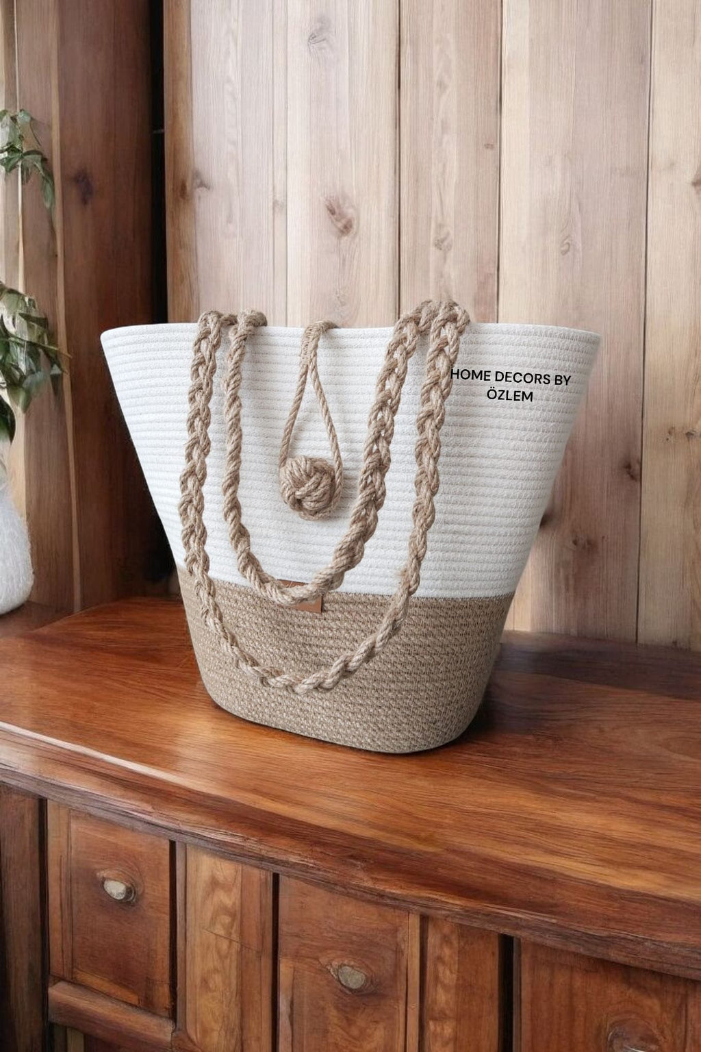 Ekru Hasır Omuz Çantası Plaj Çantası Günlük Çanta Hasır Çanta El Emeği Handmade - 40~42x30cm