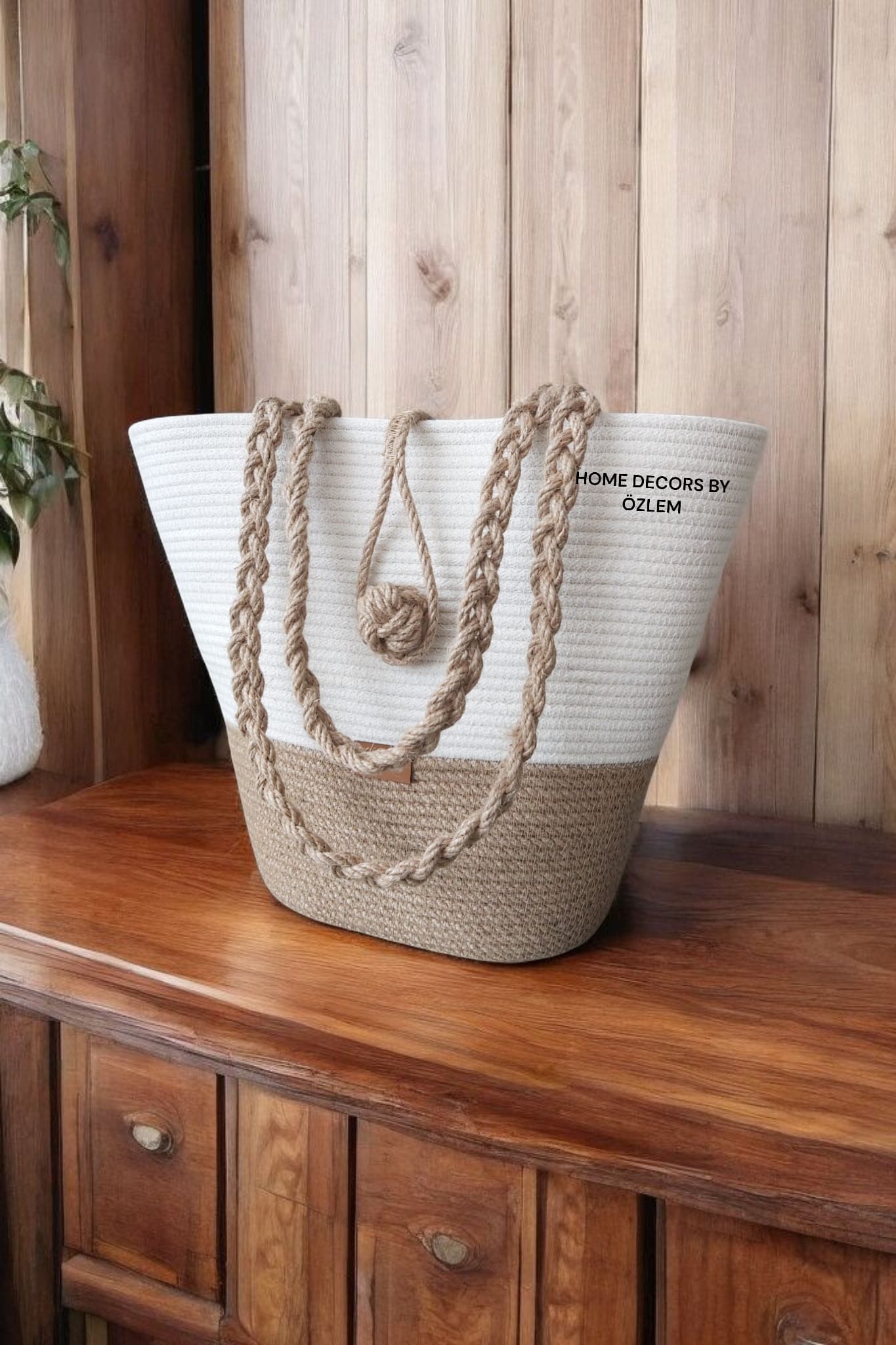Ekru Hasır Omuz Çantası Plaj Çantası Günlük Çanta Hasır Çanta El Emeği Handmade - 40~42x30cm