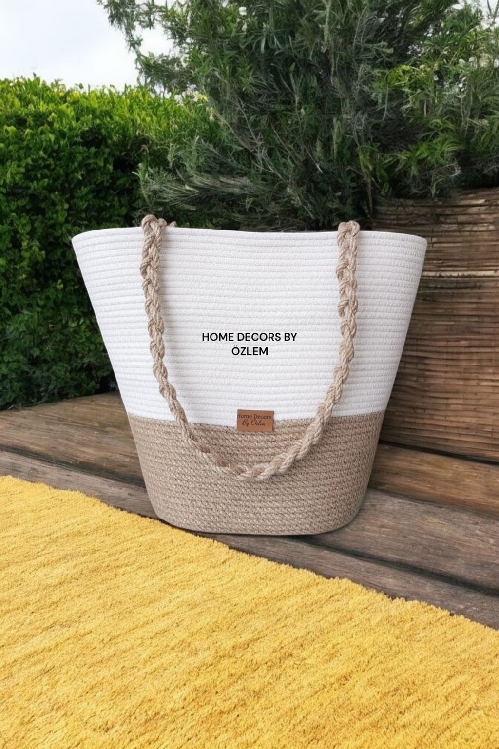 Ekru Hasır Omuz Çantası Plaj Çantası Günlük Çanta Hasır Çanta El Emeği Handmade - 40~42x30cm