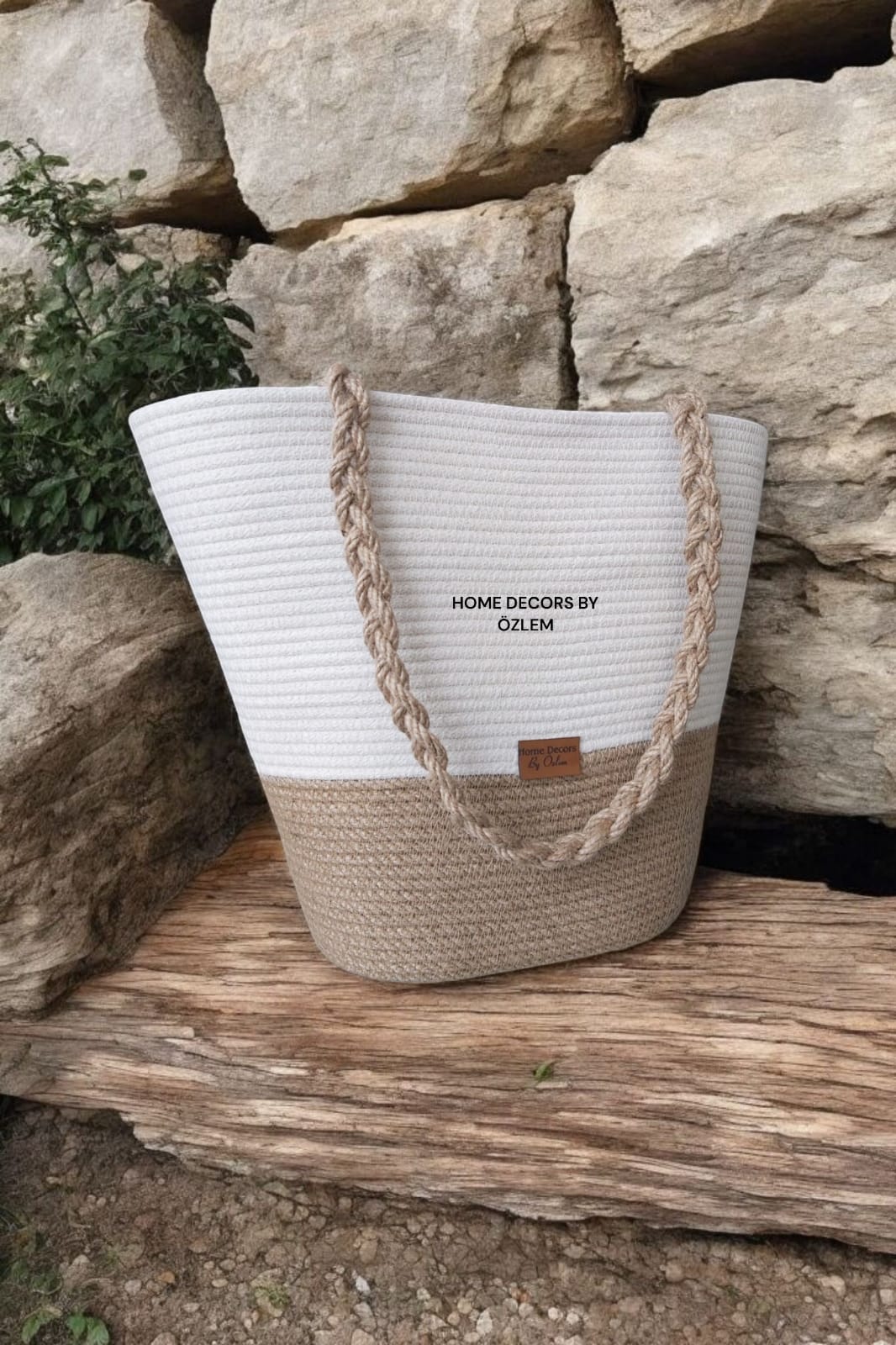 Ekru Hasır Omuz Çantası Plaj Çantası Günlük Çanta Hasır Çanta El Emeği Handmade - 40~42x30cm