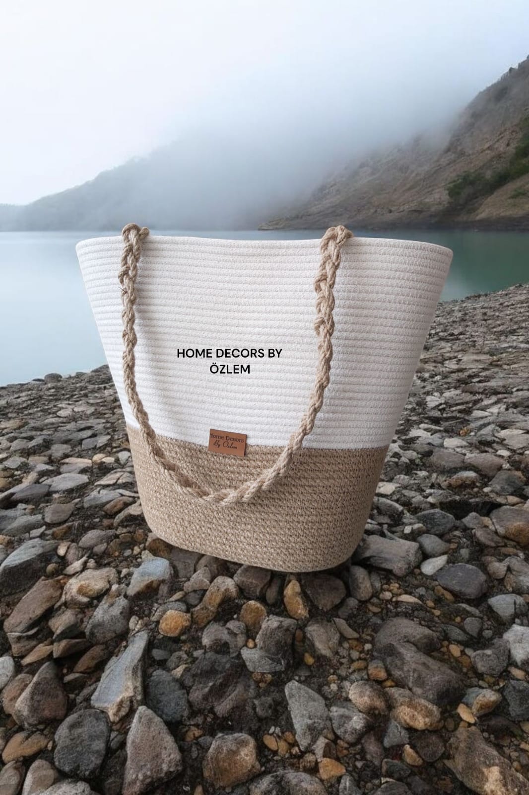 Ekru Hasır Omuz Çantası Plaj Çantası Günlük Çanta Hasır Çanta El Emeği Handmade - 40~42x30cm