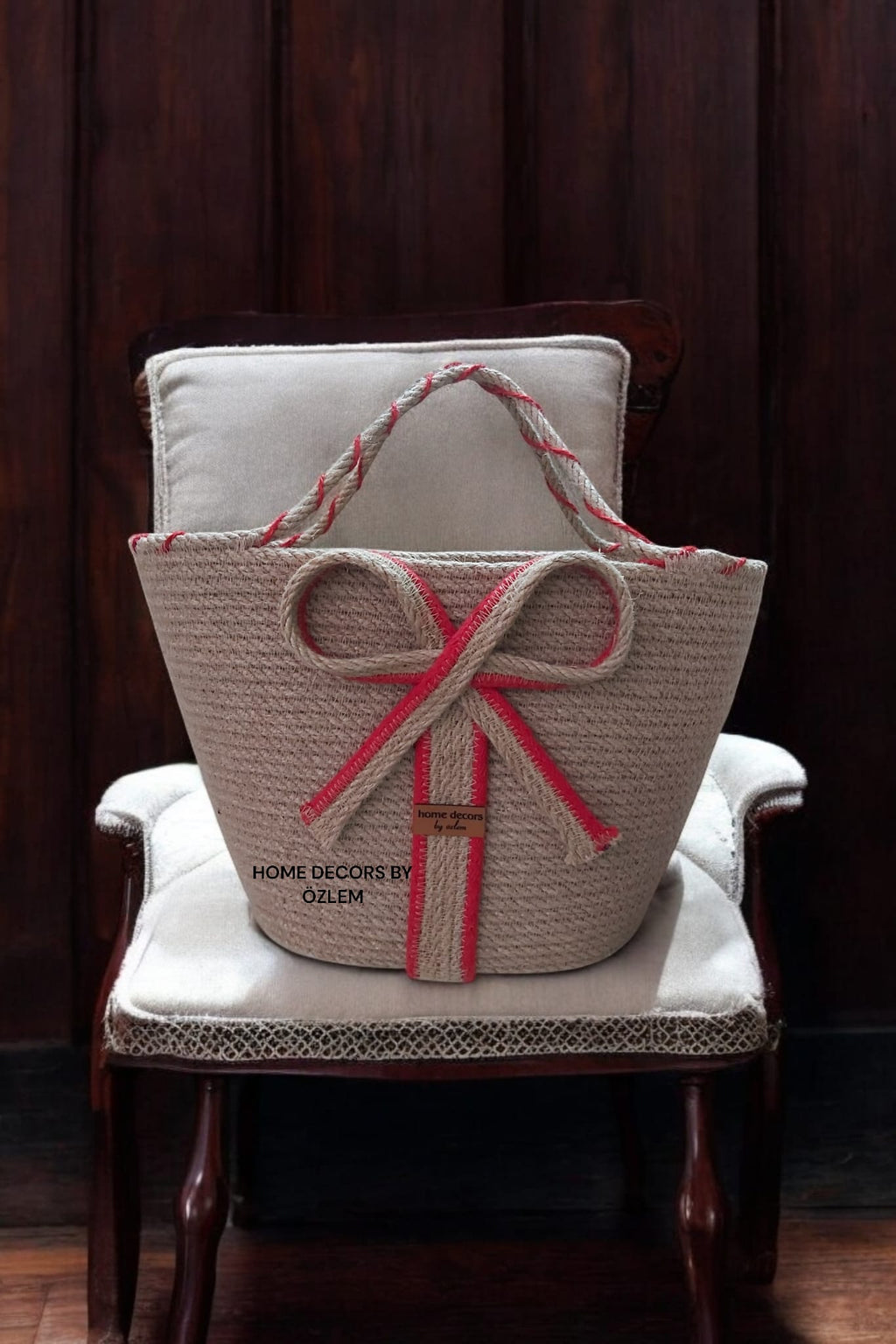 Hasır Kırmızı El Kol Plaj Çantası Günlük Çanta Hasır Çanta El Emeği Handmade - 20x35 cm