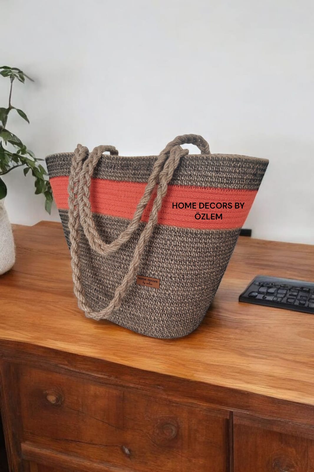 Hasır Turuncu Omuz Çantası Plaj Çantası Günlük Çanta Hasır Çanta El Emeği Handmade - 40~42x30cm