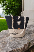 Siyah Hasır Omuz Çantası Plaj Çantası Günlük Çanta Hasır Çanta El Emeği Handmade - 40~42x30cm