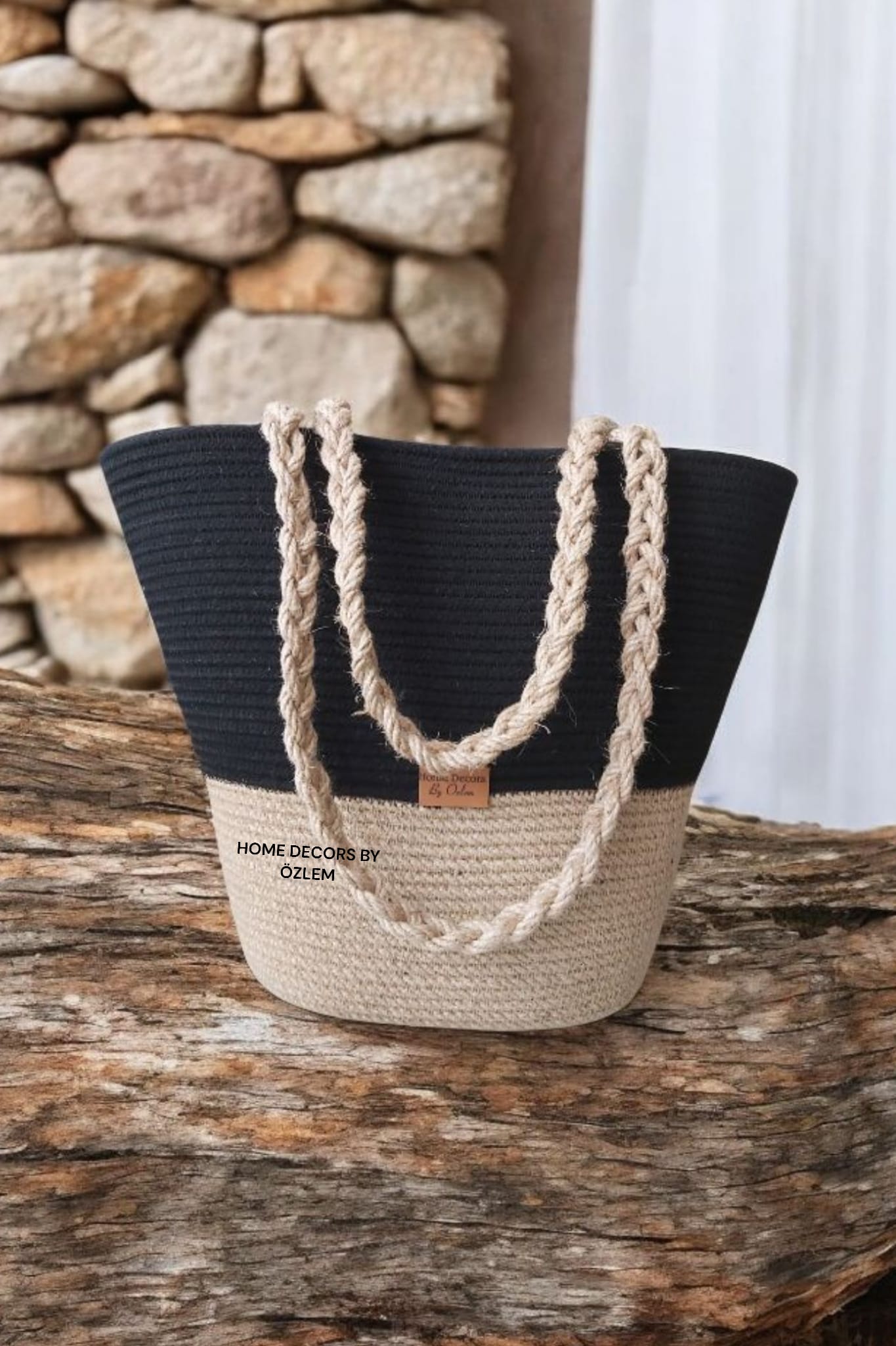 Hasır Siyah Örgülü Omuz Çantası Plaj Çantası Günlük Çanta Hasır Çanta El Emeği Handmade - 40~42x30cm