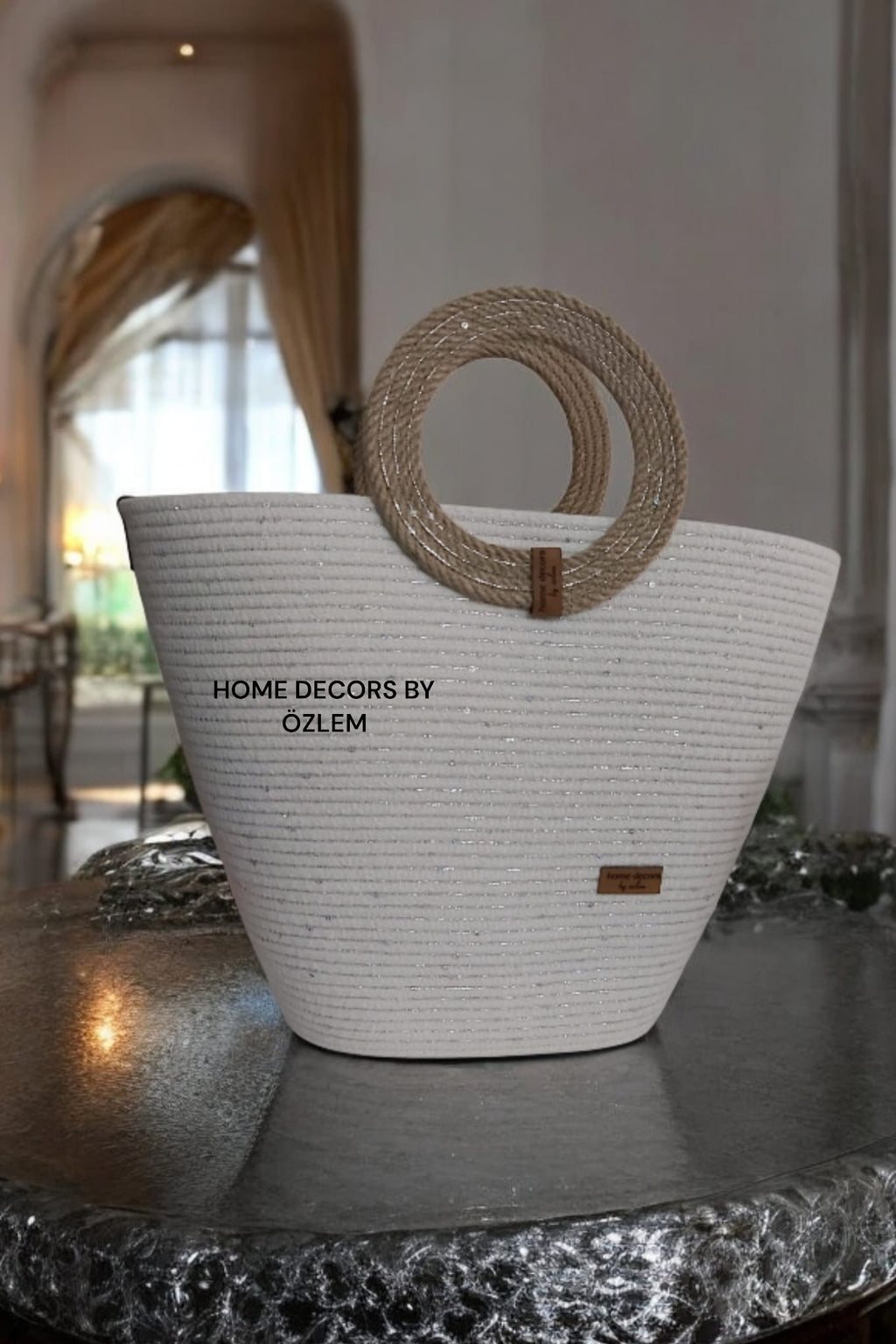 Işıltılı Hasır Ekru El Kol Plaj Çantası Günlük Çanta Hasır Çanta El Emeği Handmade - 40~42x30cm