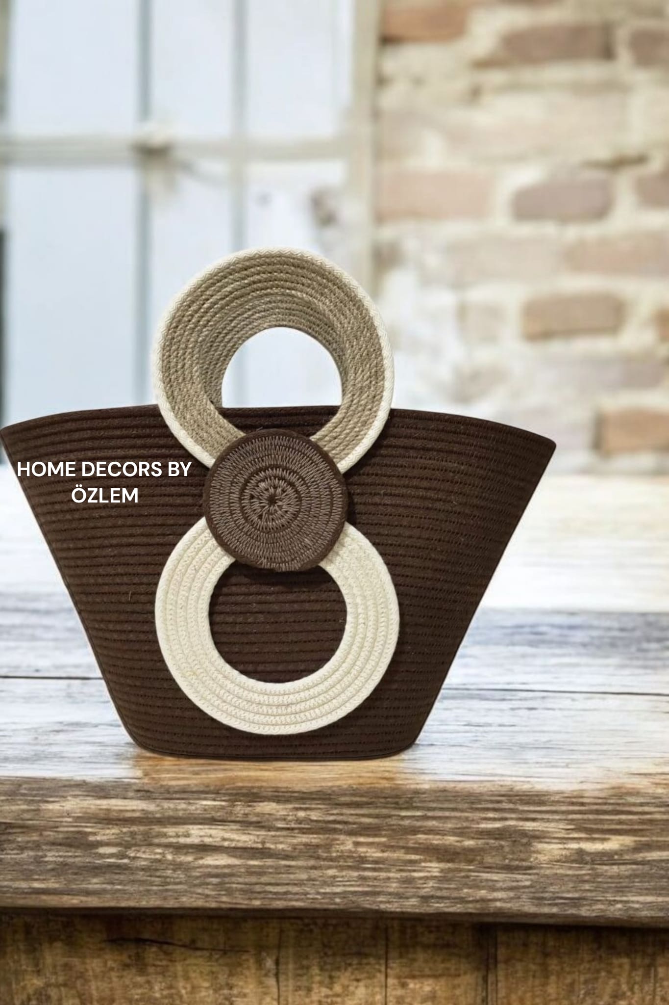 Kahverengi Ekru Hasır El Kol Plaj Çantası Günlük Çanta Hasır Çanta El Emeği Handmade - 40~42x30cm