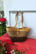 Kahverengi Sarı Omuz Çantası Plaj Çantası Günlük Çanta Hasır Çanta El Emeği Handmade - 40~42x30cm